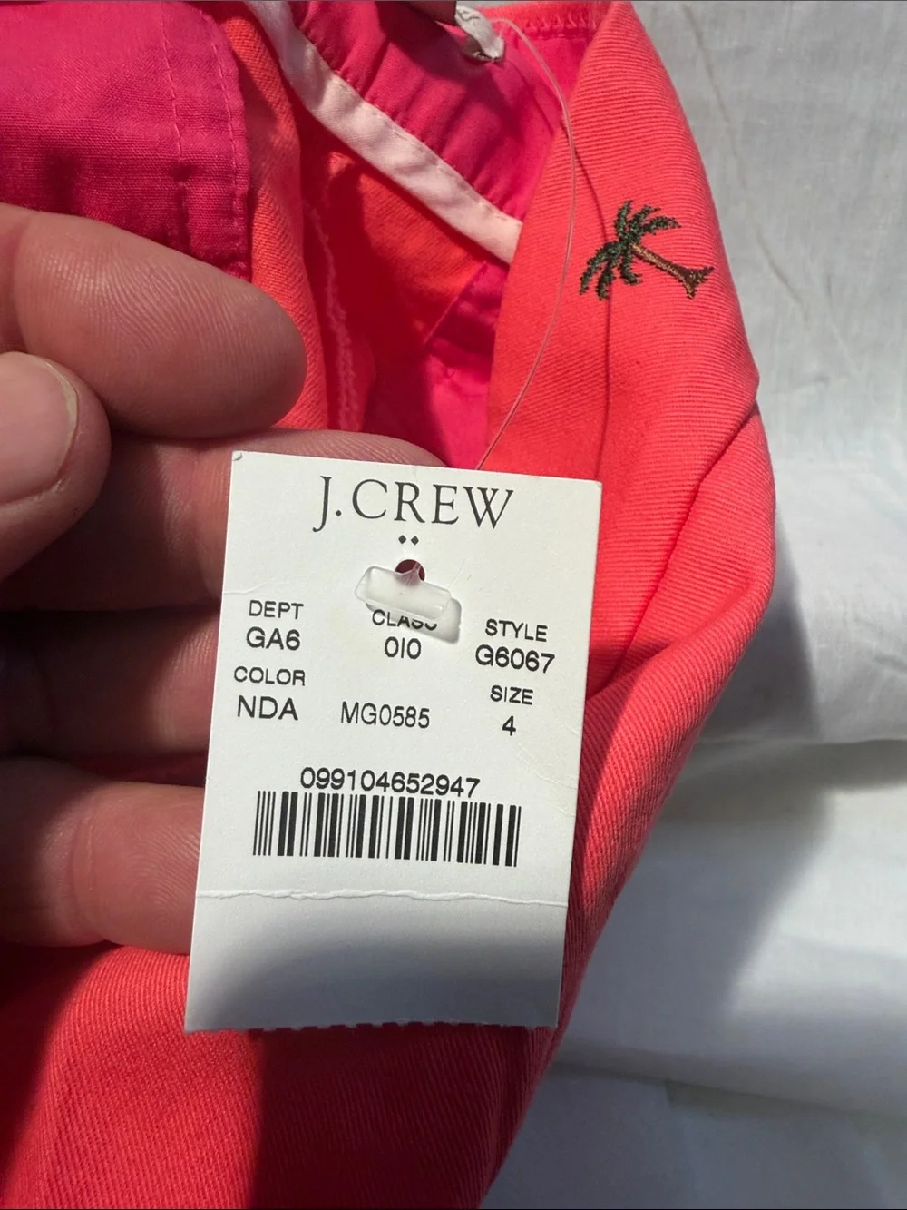 J. Crew Size 4 Chino City Fit Women's Coral Embroidered Palm-Print Shorts